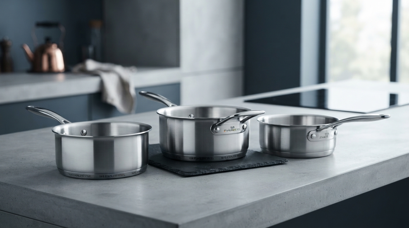 Editorial illustration for 18/8, 18/10, and 18/0 Decoded: How to Read Stainless Steel Cookware Labels